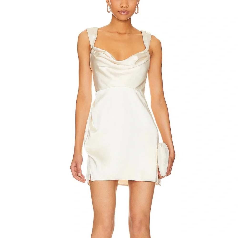 Runaway The Label Ivory Havanna Mini Satin Cowl Neckline Low Open Back Dress S